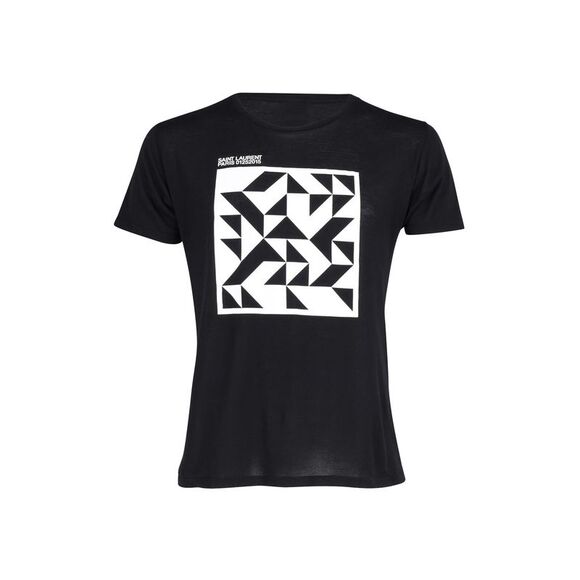 Saint Laurent Geometric Print T-shirt in Black and White Cotton